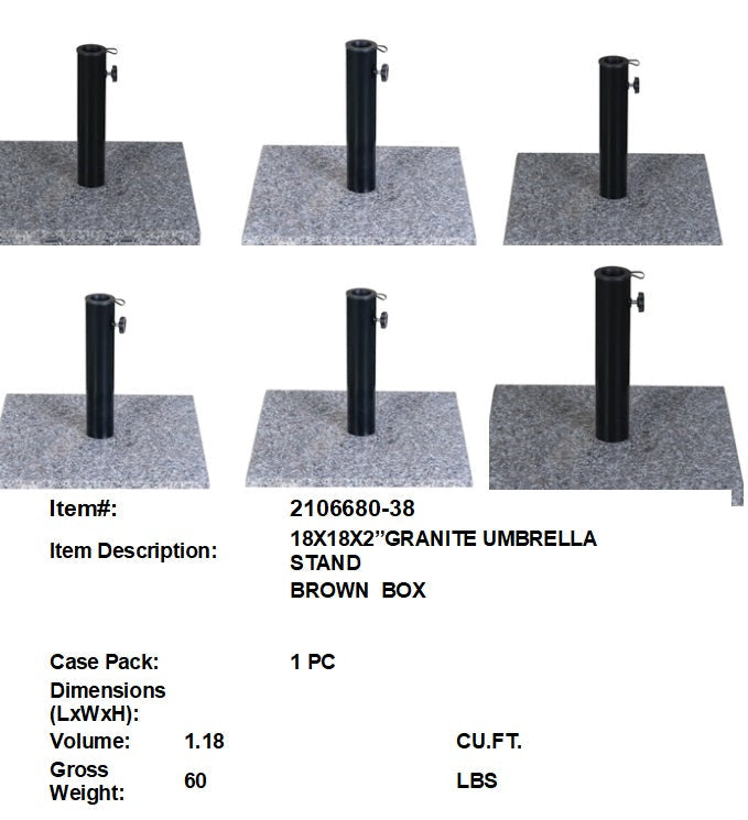 18X18X2"GRANITE SQUARE UMBRELLA BASE