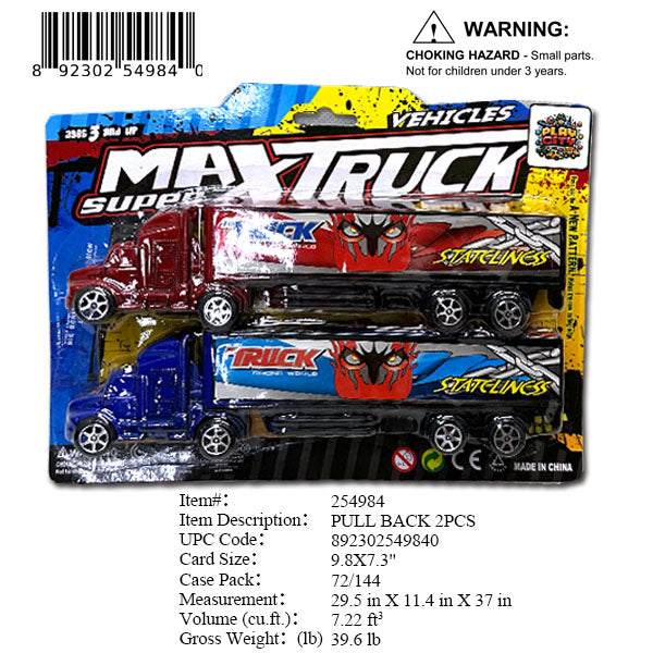 9.8X7.3" 2PC PULL BACK TRUCK TRAILER
