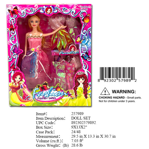13X9X2"11"FASHION GIRL DOLL+DRESSES