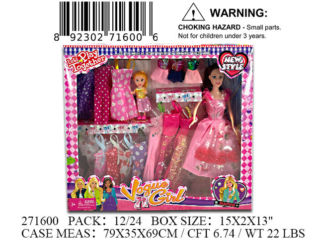 15X13X2"11"VOGUE GIRL DOLL+DRESSES