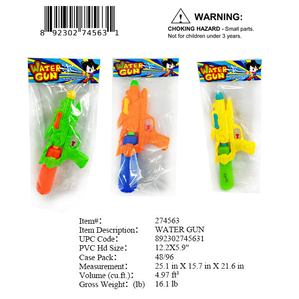 12" WATER SQUIRT GUN 3/A COL
