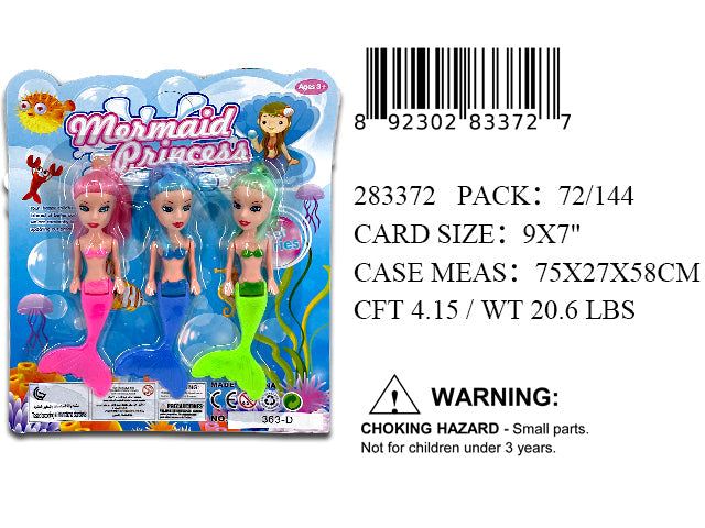 9X7"3PC MINI MERMAID PRINCESS DOLL