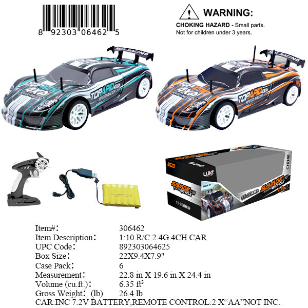 22X9.4X7.9"1:10 B/O R/C SPORT CAR+CHARGER