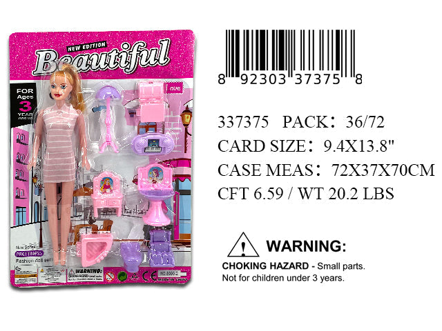 9.4X13.8"11" FASHION GIRL DOLL+FITMENT PLAY SET