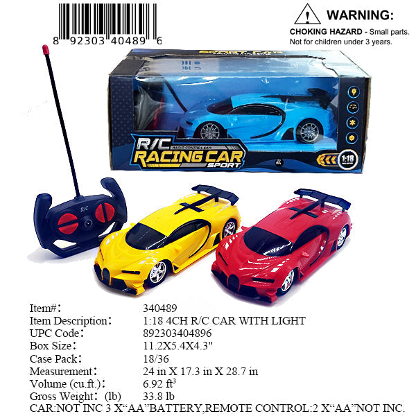 11.2X5.4X4.3"1:18 4CH R/C SPORT CAR+LIGHT