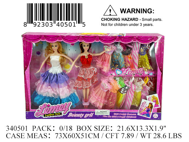 21.6X13.3X1.9"2PC 11"BENDABLE FASION GIRL DOLL PLA