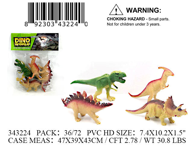 7.4X10.2X1.5"4PC PVC DINOSAURS FIGURES