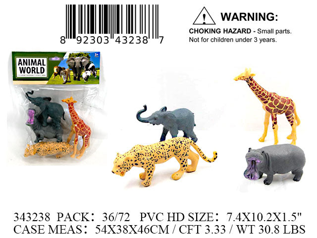 7.4X10.2X1.5"6.5"4PC PVC ANIMAL FIGURE