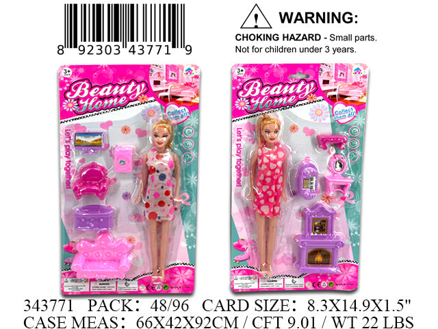 14.9X8.3"11"GIRL DOLL+FURNITURE PLAY SET