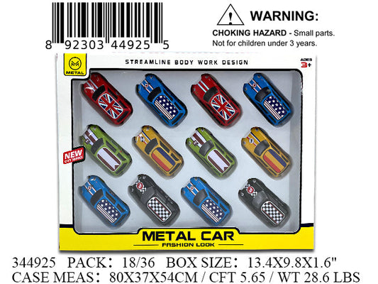 13.4X9.8X1.6"12PC P/B METAL SPORT CAR