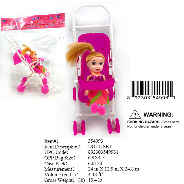 6.9X4.7"DOLL STROLLER+BABY GIRL PLAY SET