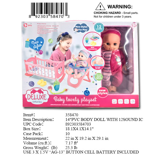 18.1X4.1X14.1"14"BABY DOLL BEDDING PLAY SET