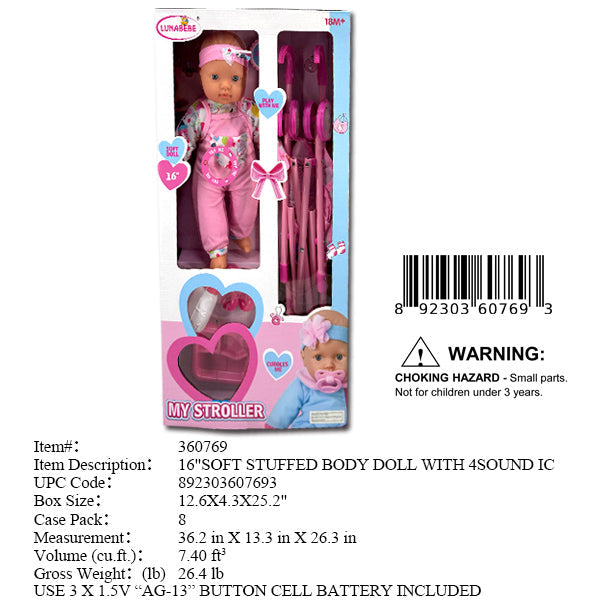 12.6X4.3X25.2"16"IC BABY+STROLLER SET