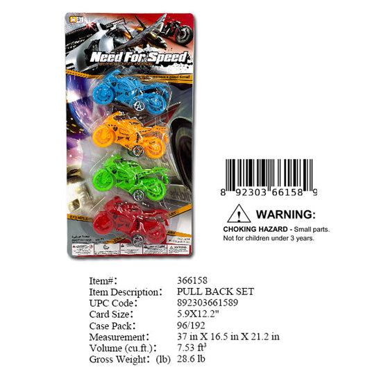12.9X5.9"4PC PULL BACK MOTOCYCLE