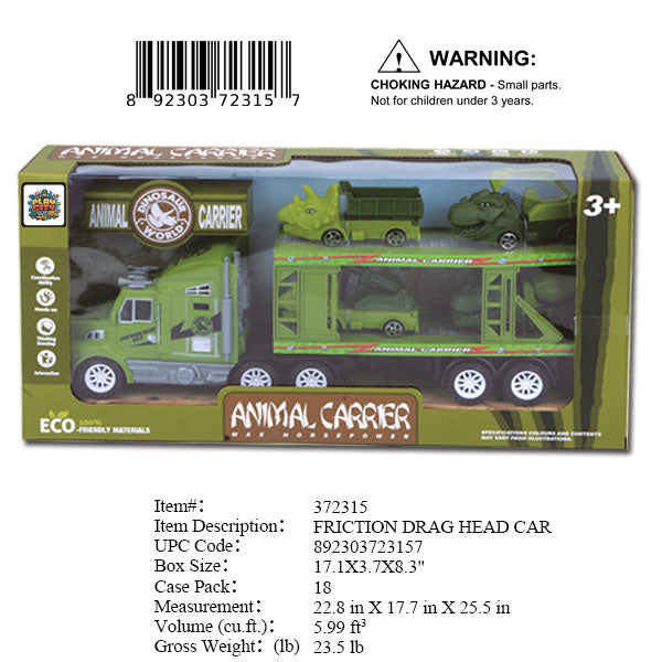 17.1X3.7X8.3"F/P DINO CAR CARRIER TRUCK