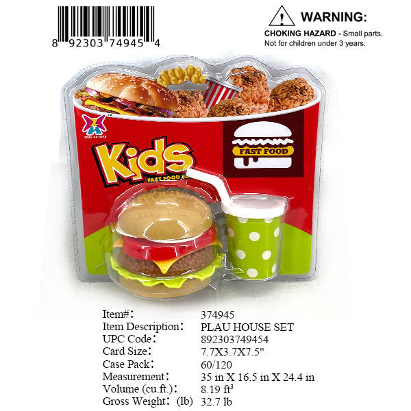 7.7X3.7X7.5"KIDS FAST FOOD PLAY SET