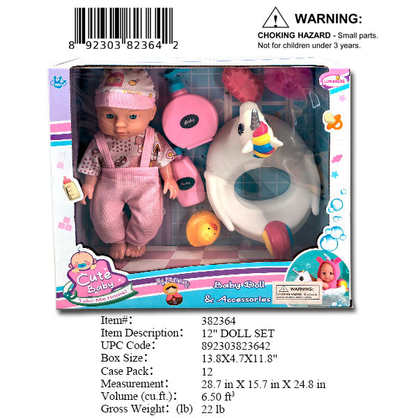 13.8X4.7X11.8"12"BABY DOLL PLAY SET