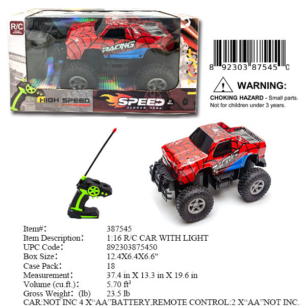 12.4X6.4X6.6"1:16 R/C SPEED BIG WHEEL TRUCK