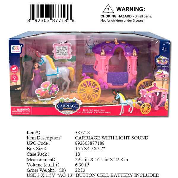 15.7X4.7X7.2"IC PRINCESS HORSE CARRIAGE SET WBX
