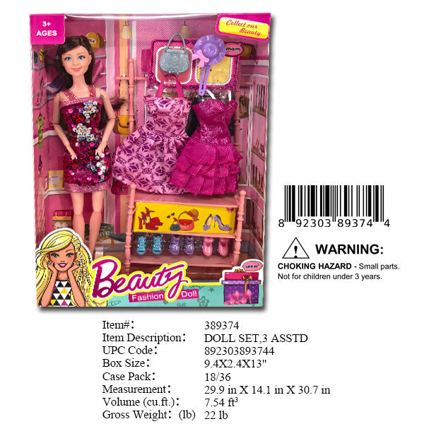 9.4X2.4Z13"11"FASHION DOLL BEAUTY DRESS SET