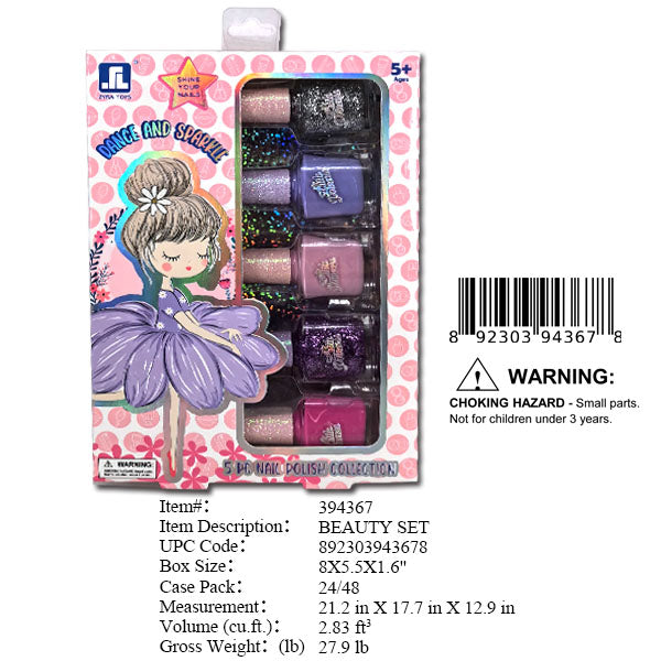 8X5.5X`1.6"5PC NAIL POLISH MAKE UP SET WBX