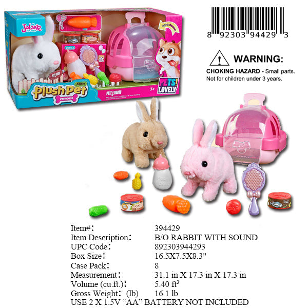 16.5X7.5X8.3"B/O PLUSH RABBIT FEEDING SET OTBX