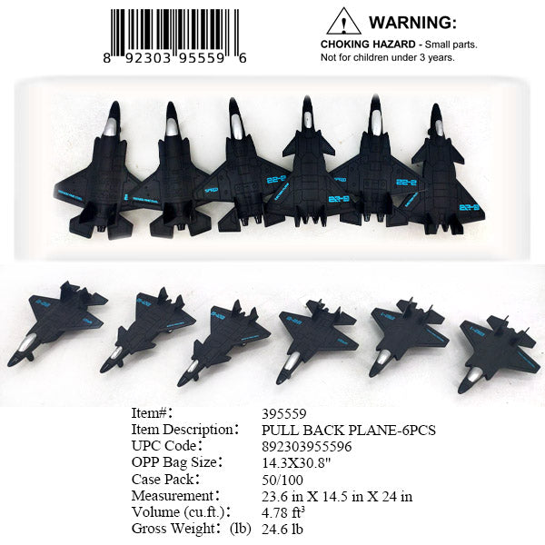 6PC PULL BACK BLK AIRPLANE