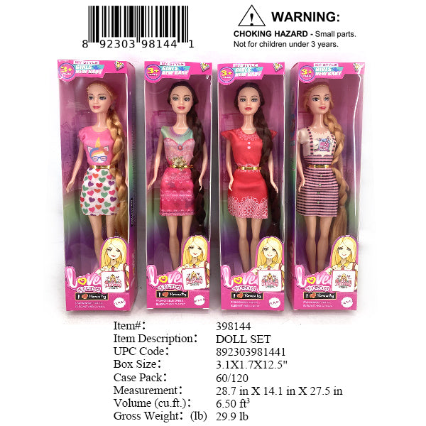 3.1X1.7X12.5"11"LONG HAIR FASHION DOLL