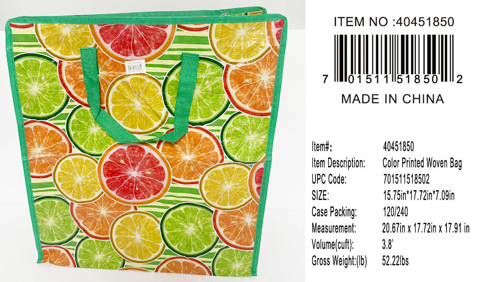 18X16X7"FRUIT PRINTED PP WOVEN BAG