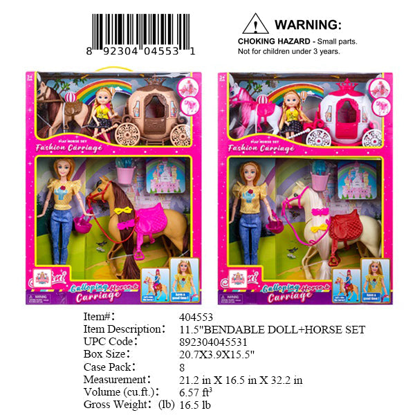20.7X3.9X15.5"2PC 11"+2PC 5"GIRL DOLL HORSE & WAGO