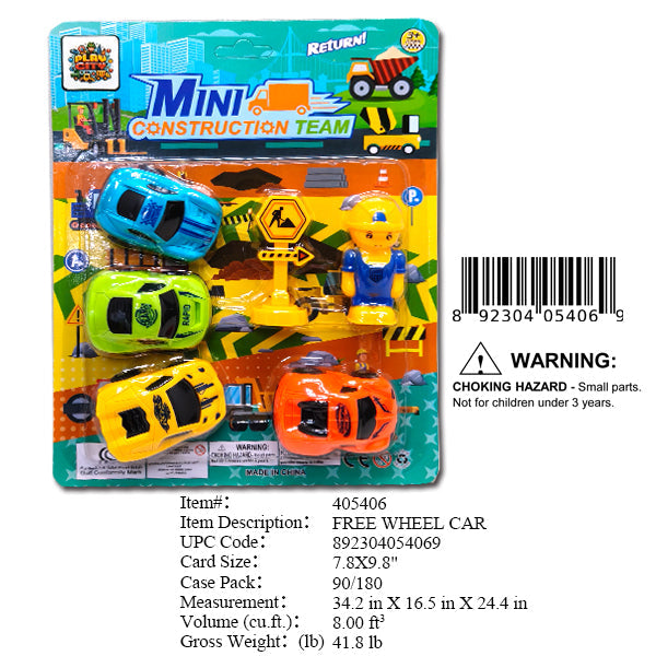 7.8X9.8"4PC MINI CAR & CONTSTRUCTION SET