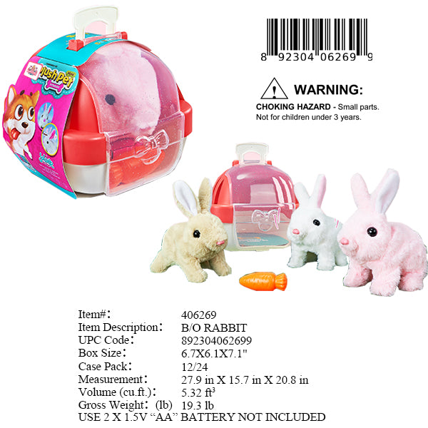 6.7X6.1X7.1"B/O IC PLUSH RABBIT & CARRY BOX
