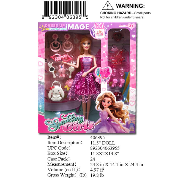 11.8X2X13.8"11.5"SPARKING GIRL DOLL PLAY SET
