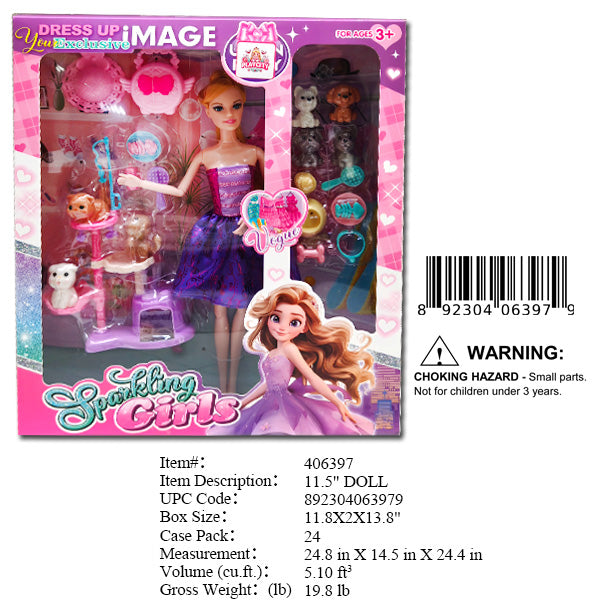 11.8X2X13.8"11.5"SPARKLING GIRL DOLL PLAY SET