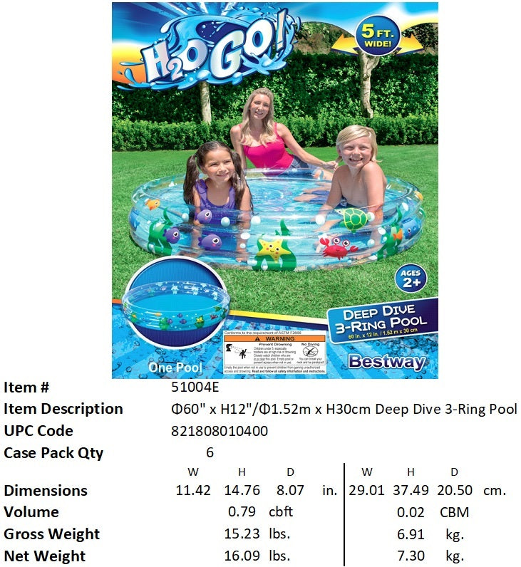 H2OGO! 60X12"DEEP DIVE 3 RING POOL