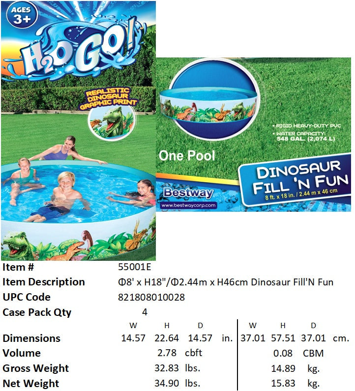 BESTWAY 8FTX18"DINOSAUR FILL N FUN SNAP POOL