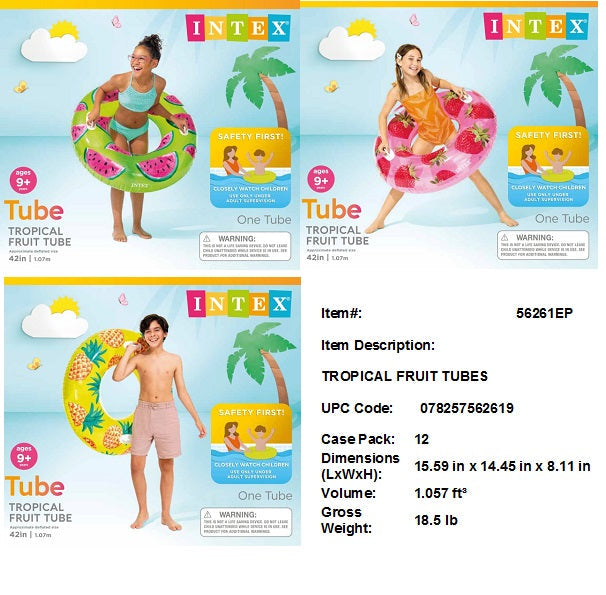 42"INTEX TROPICAL FRUIT TUBES AGES 9+