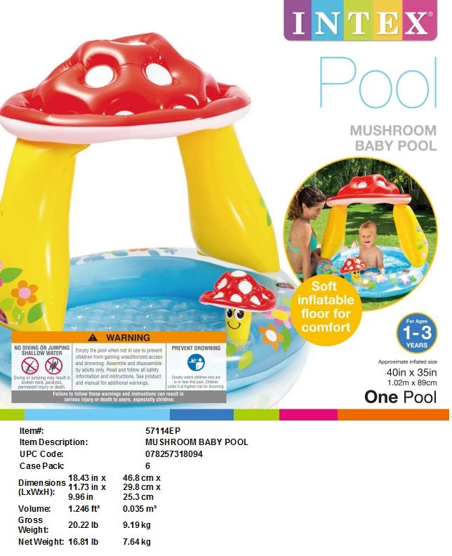40X35"INTEX MUSHROOM BABY POOL