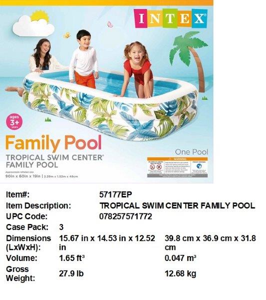 90X60X19"INTEX TROPICAL SWIM CENTER FAMILY POOL