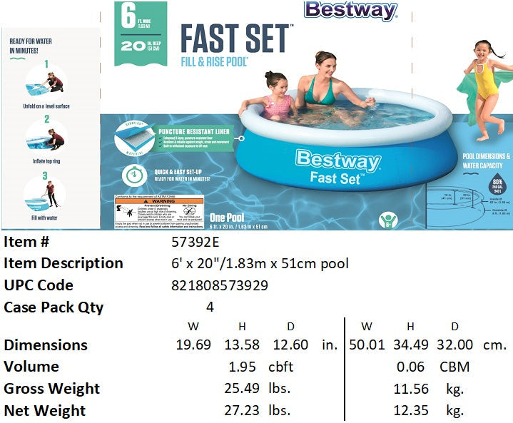 BESTWAY 6FTX20"FAST SET POOL