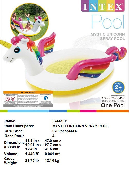 107X76X41"INTEX MYSTIC UNICORN SPRAY POOL