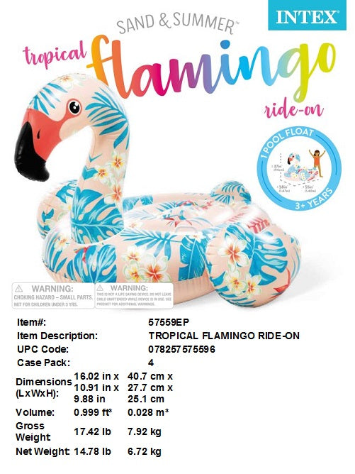 58X55X37"INTEX TROPICAL FLAMINGO RIDE ON