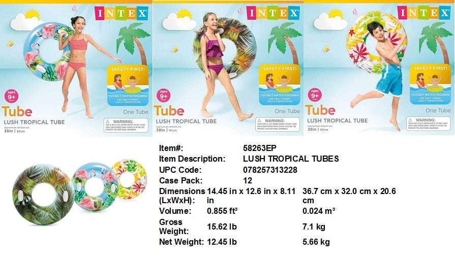 38"INTEX INFLATABLE LUSH TROPICAL TUBE