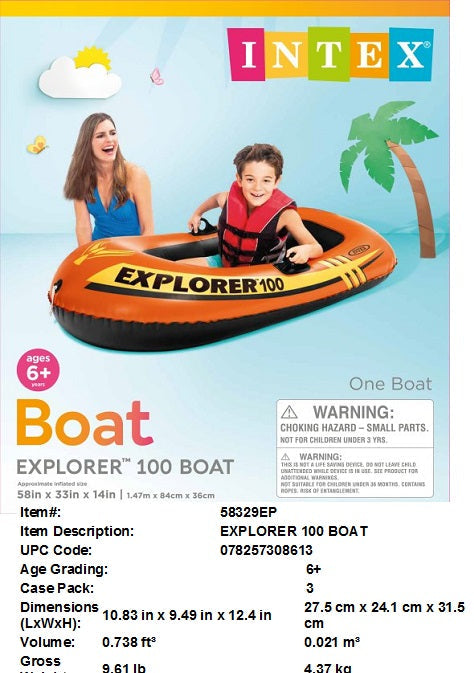 58X33X14"INTEX EXPLORER 100 BOAT