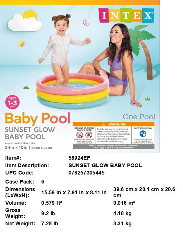 34X10"INTEX SUNSET GLOW BABY POOL