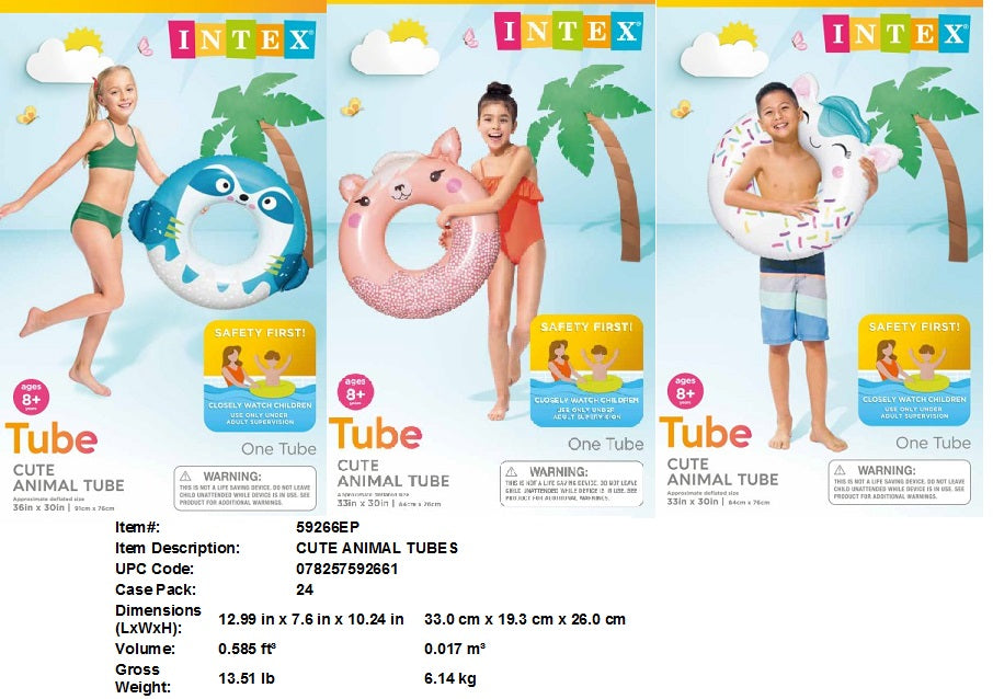 33"X30 INTEX CUTE ANIMAL TUBE SWIM RING