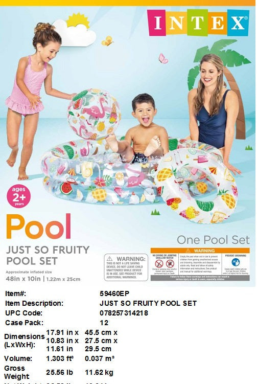 48X10"INTEX JUST SO FRUITY POOL+BALL+RING 3PC SET