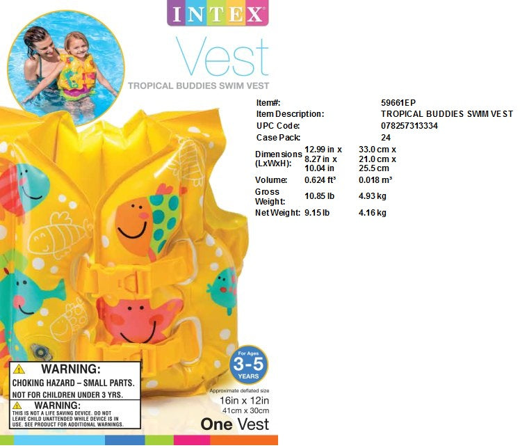 16X12"INTEX TROPICAL BUDDIES SWIM VEST