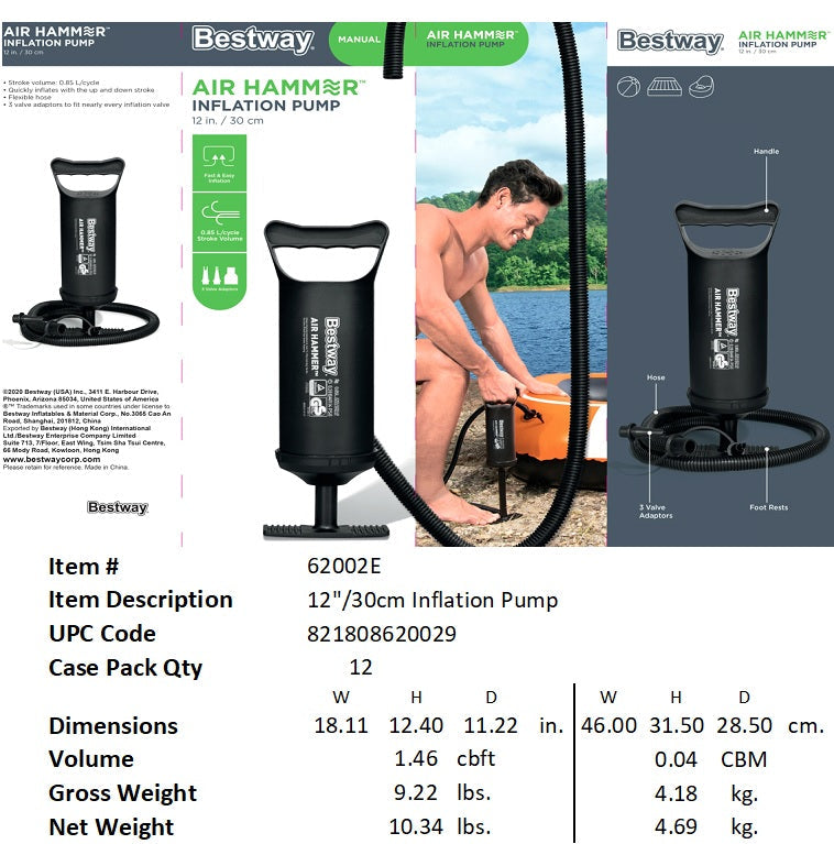 BESTWAY 12"AIR HAMMER INFLATION HAND PUMP