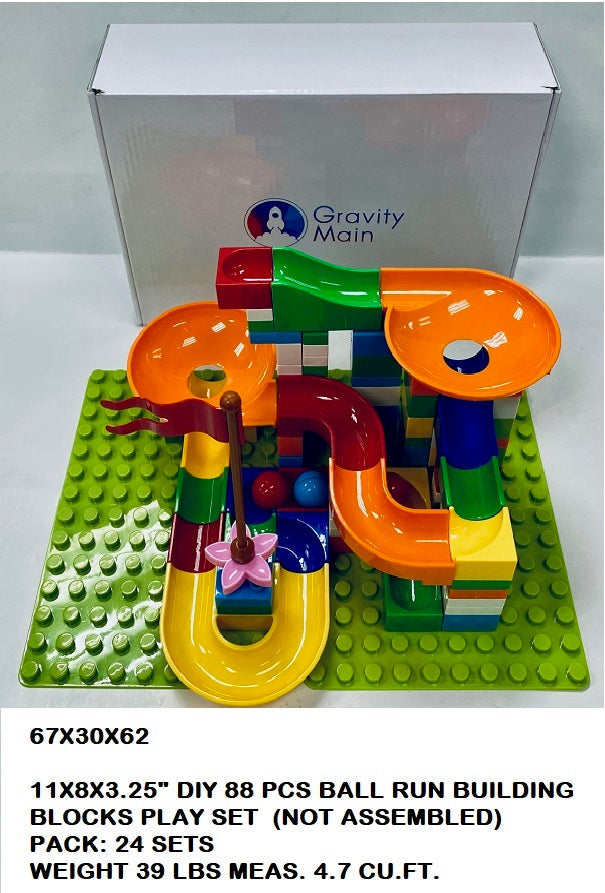 11X8X3.25"88PC BUILDING BLOCKS DIY BALL RUN PLAY